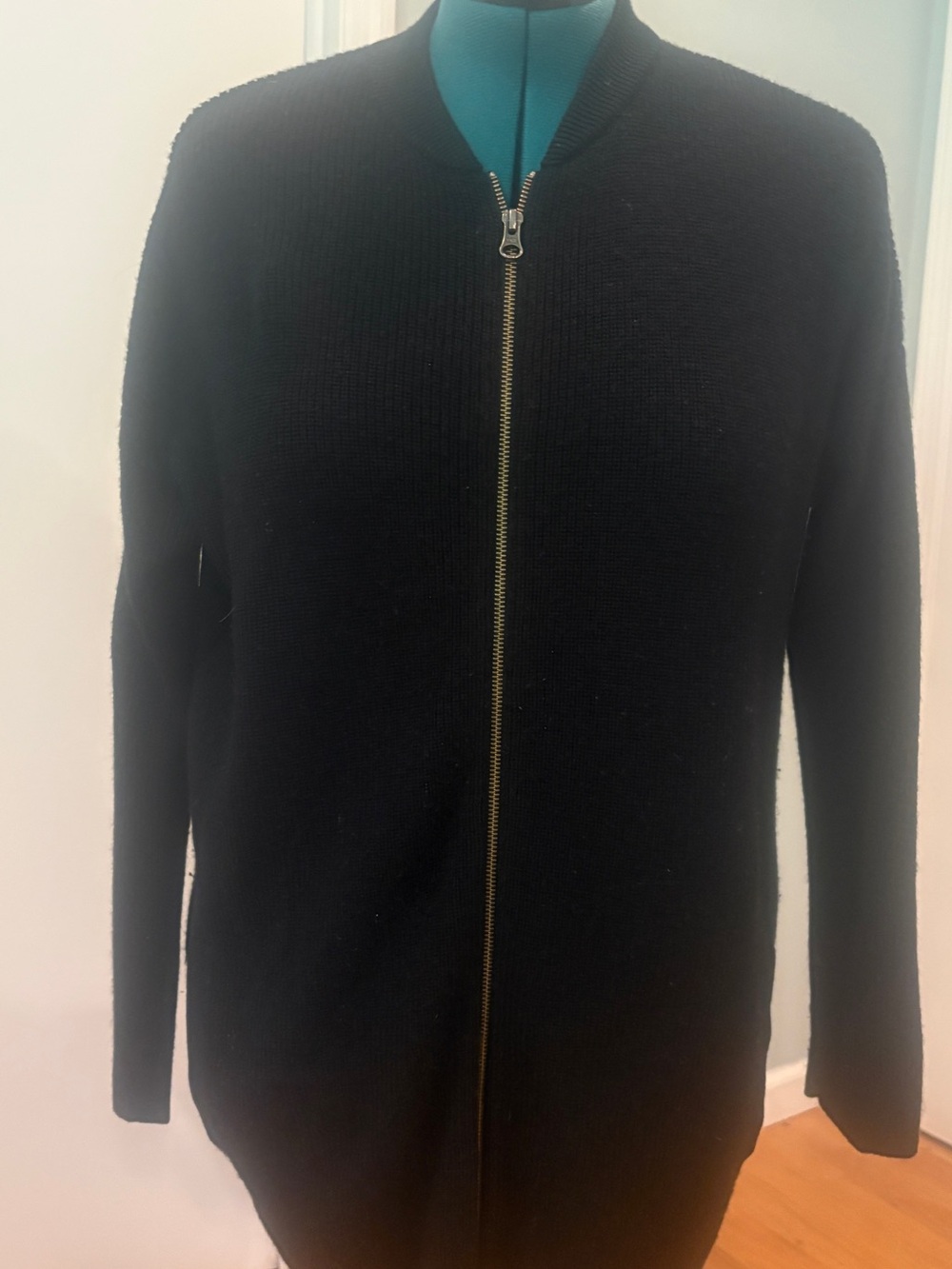 Eileen Fisher Black Zip-Front Knit Sweater